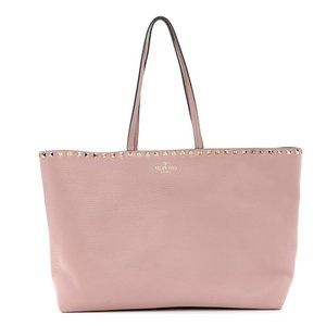 VALENTINO GARAVANI Grained Calfskin Rockstud Shoulder Tote Rose Cannelle